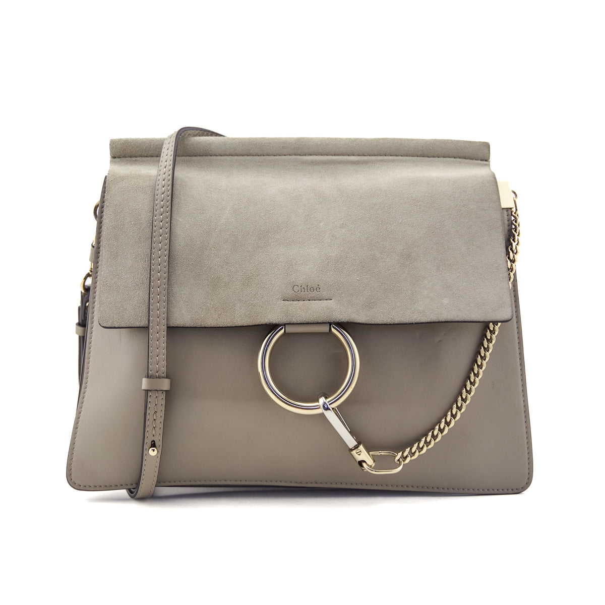 Chloe Motty Grey Calfskin Suede Medium Faye Shoulder Bag - Love that Bag etc - Preowned Authentic Designer Handbags Preloved Fashions