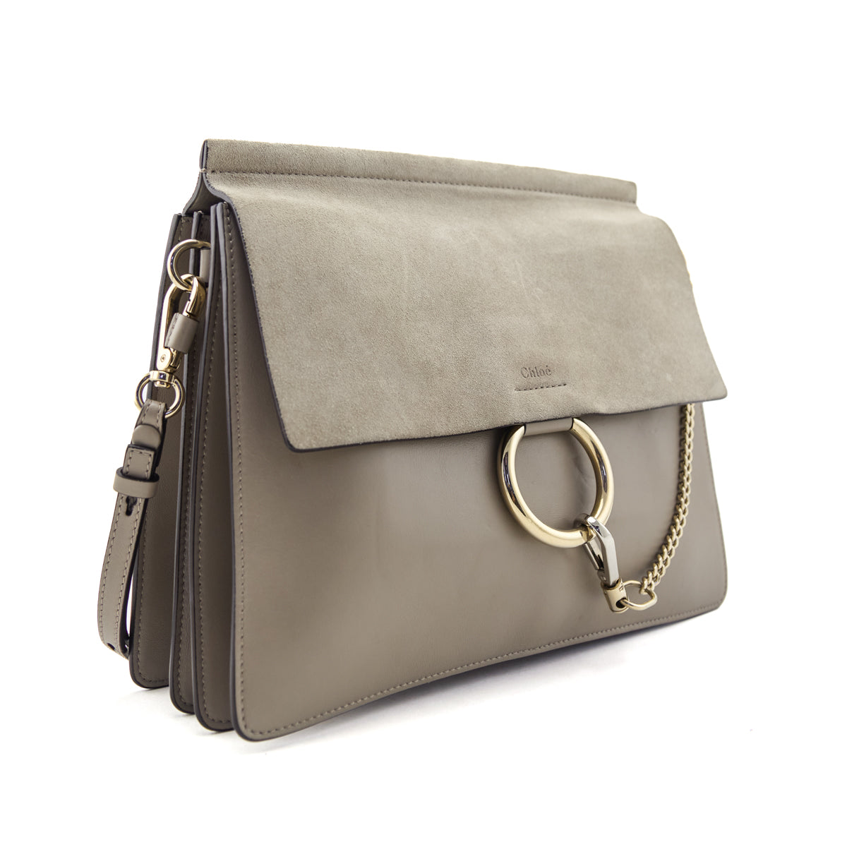 Chloe Motty Grey Calfskin Suede Medium Faye Shoulder Bag - Love that Bag etc - Preowned Authentic Designer Handbags Preloved Fashions