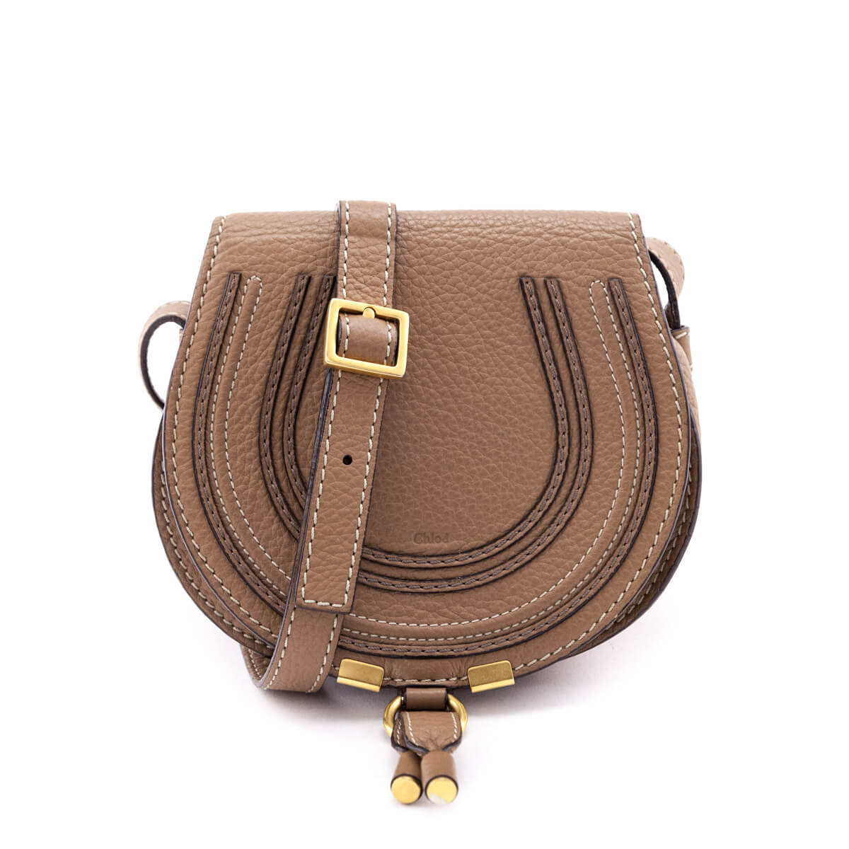 Chloe Taupe Calfskin Mini Marcie Round Saddle Crossbody - Love that Bag etc - Preowned Authentic Designer Handbags Preloved Fashions
