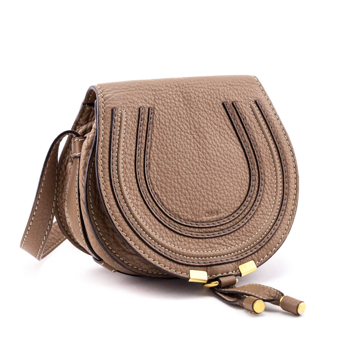 Chloe Taupe Calfskin Mini Marcie Round Saddle Crossbody - Love that Bag etc - Preowned Authentic Designer Handbags Preloved Fashions