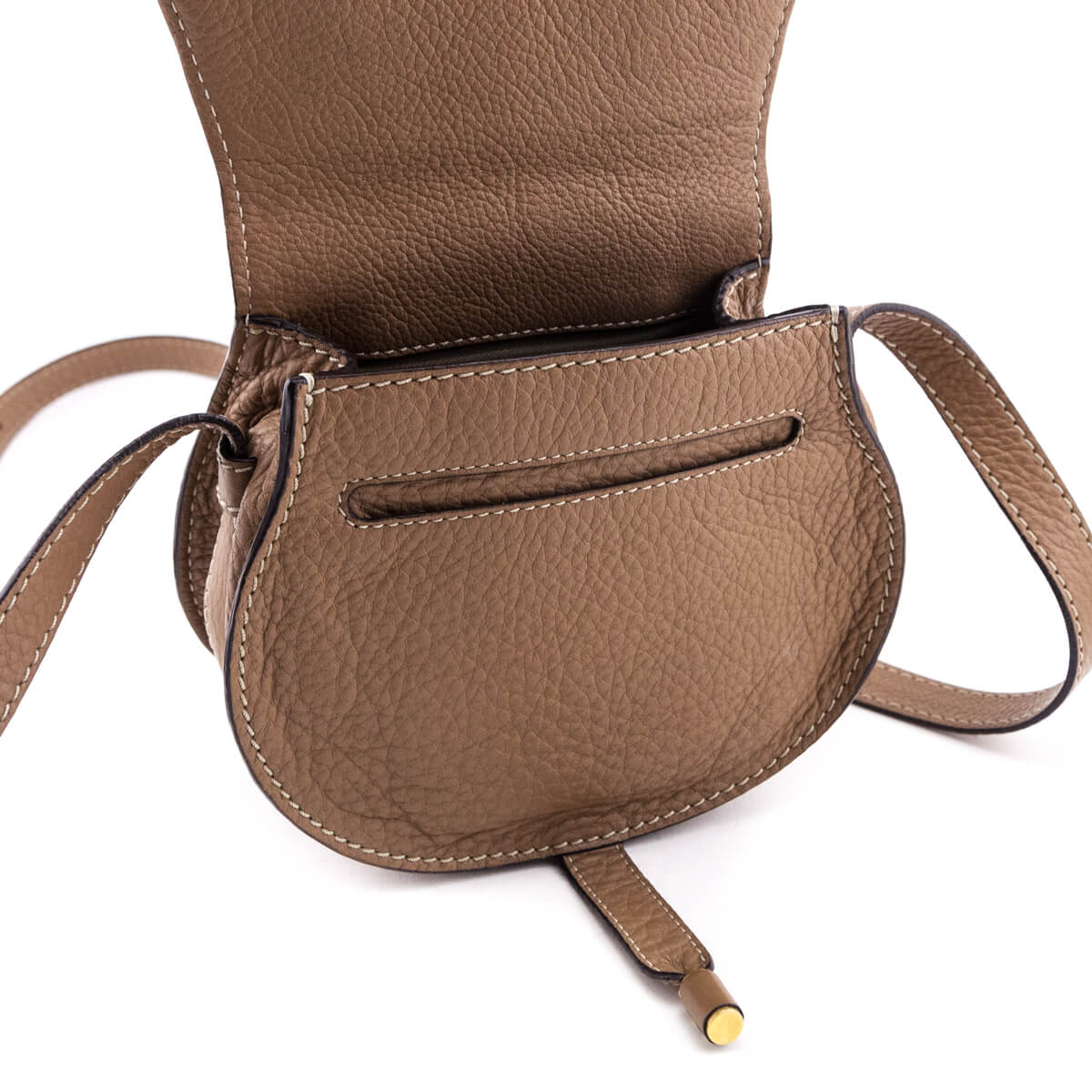 Chloe Taupe Calfskin Mini Marcie Round Saddle Crossbody - Love that Bag etc - Preowned Authentic Designer Handbags Preloved Fashions
