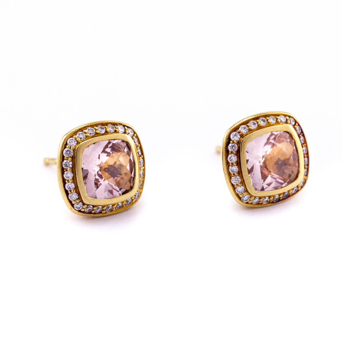 David Yurman 18K Gold Morganite Diamonds Stud Earrings - Love that Bag etc - Preowned Authentic Designer Handbags Preloved Fashions