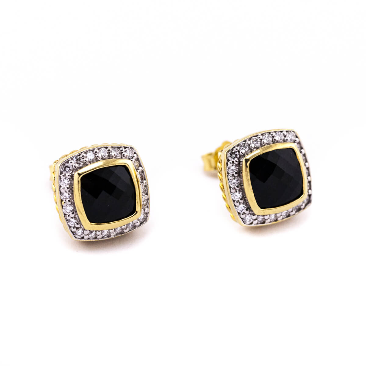David Yurman 18K Gold Onyx Diamonds Stud Earrings - Love that Bag etc - Preowned Authentic Designer Handbags Preloved Fashions