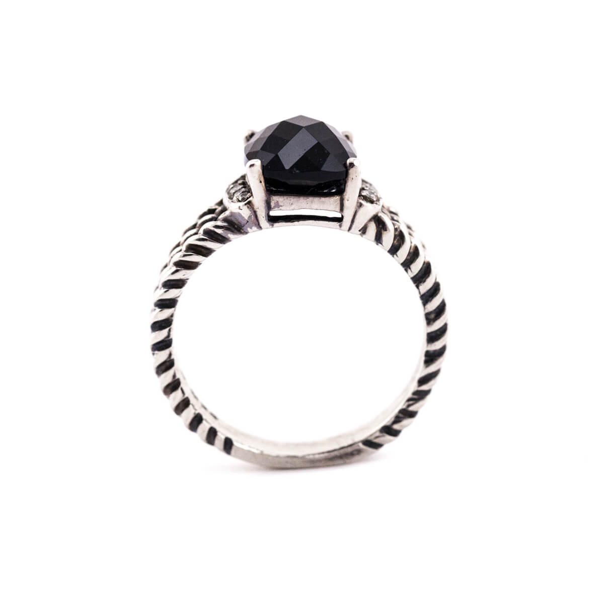 David Yurman Onyx and Diamond Silver Petite Wheaton Ring Size 7.75 - Love that Bag etc - Preowned Authentic Designer Handbags Preloved Fashions