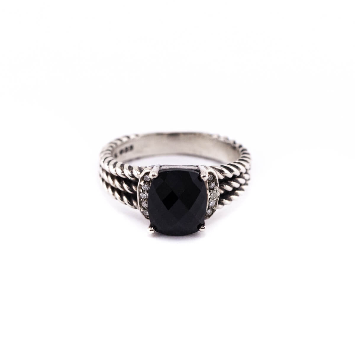 David Yurman Onyx and Diamond Silver Petite Wheaton Ring Size 7.75 - Love that Bag etc - Preowned Authentic Designer Handbags Preloved Fashions