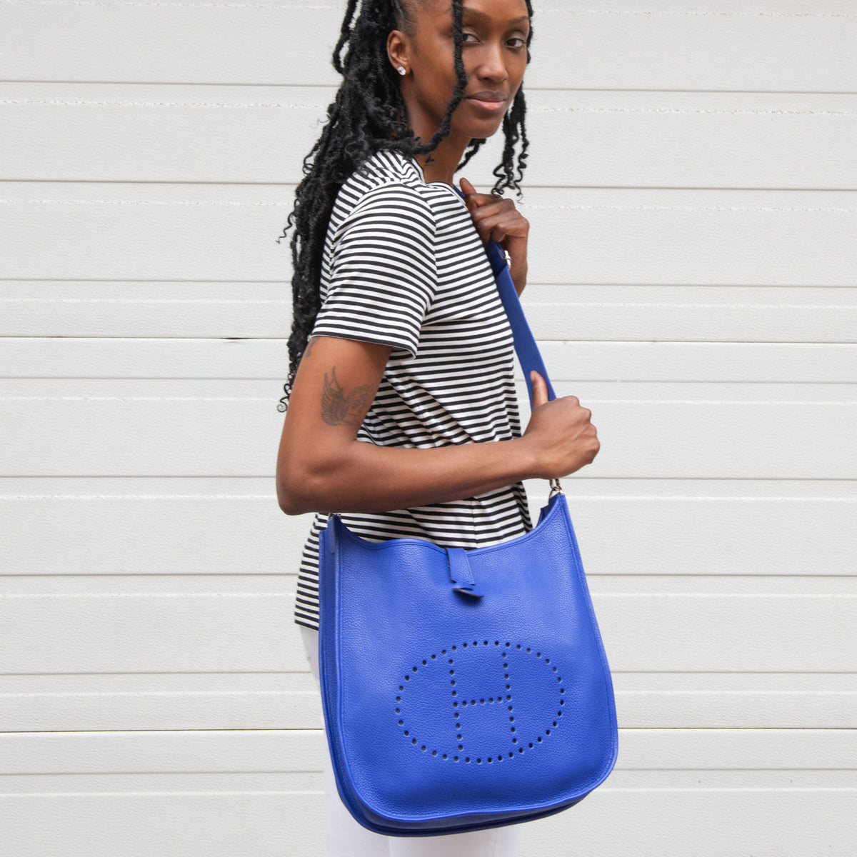 Hermes Bleu Royal Clemence Evelyne III GM - Love that Bag etc - Preowned Authentic Designer Handbags Preloved Fashions