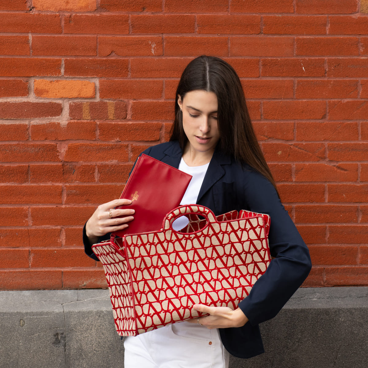 Valentino Beige Red Le Troisieme Toile Iconographe Tote - Love that Bag etc - Preowned Authentic Designer Handbags Preloved Fashions