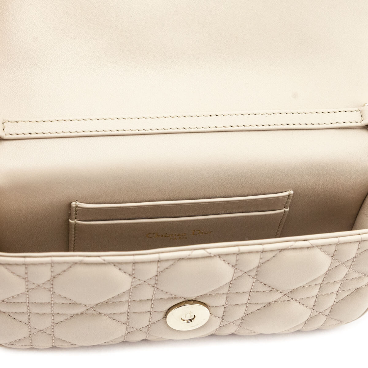 Dior Beige Calfskin Cannage Lady Dior Talk Phone Pouch - Love that Bag etc - Preowned Authentic Designer Handbags Preloved Fashions