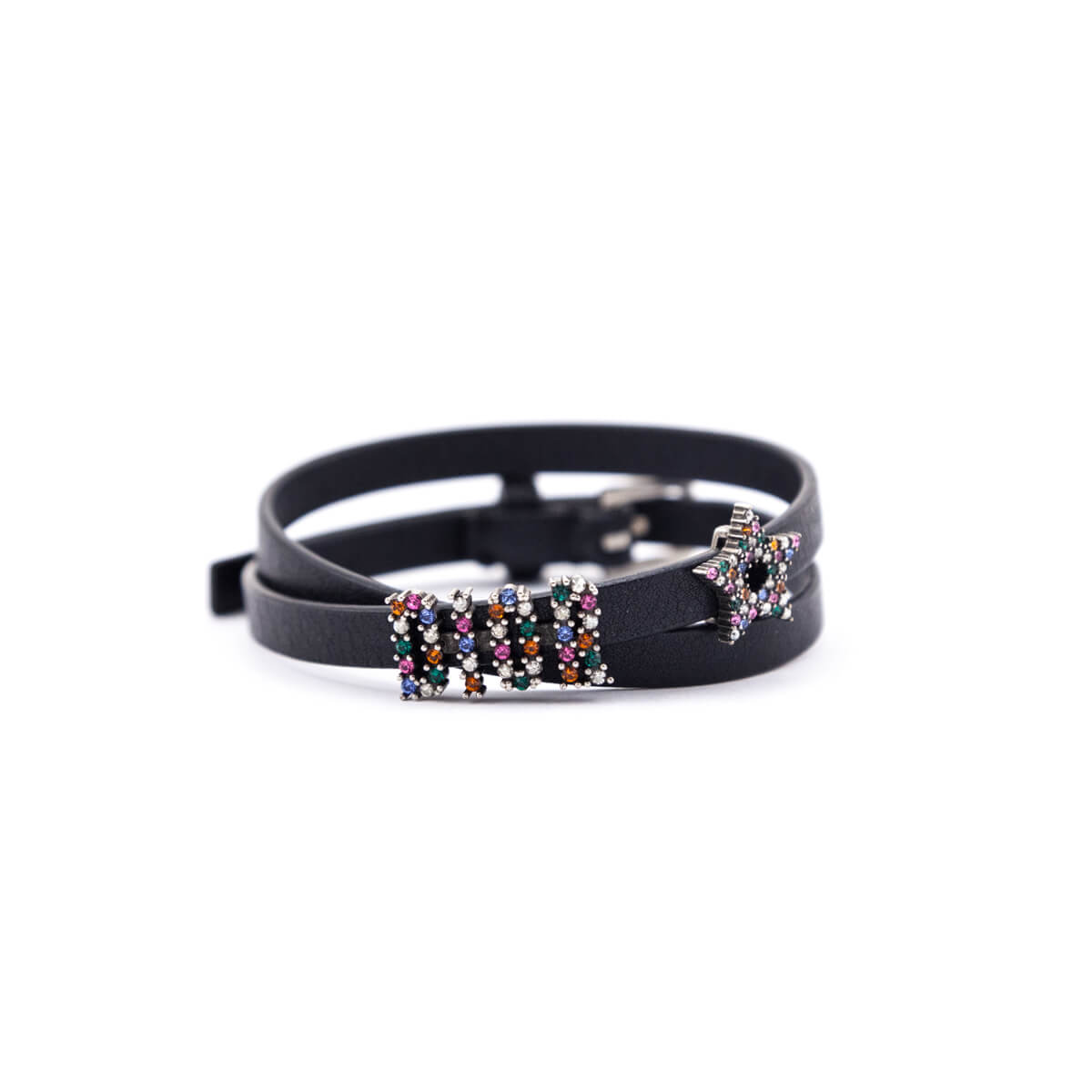 Dior Black Leather Crystal Embellished Double Wrap Bracelet - Love that Bag etc - Preowned Authentic Designer Handbags Preloved Fashions