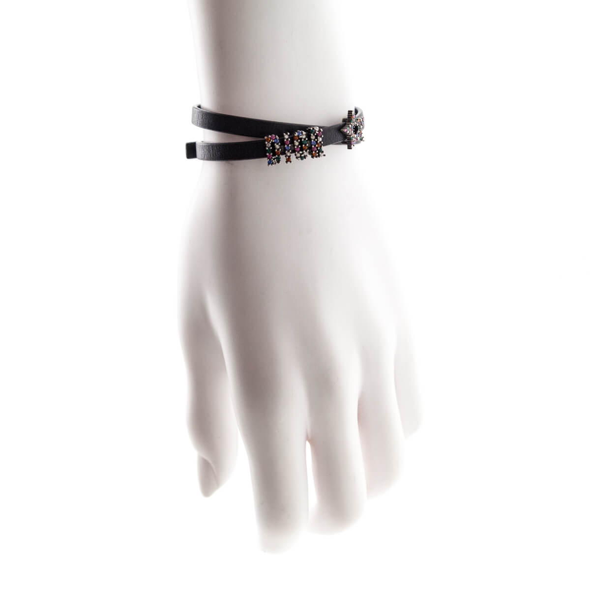 Dior Black Leather Crystal Embellished Double Wrap Bracelet - Love that Bag etc - Preowned Authentic Designer Handbags Preloved Fashions