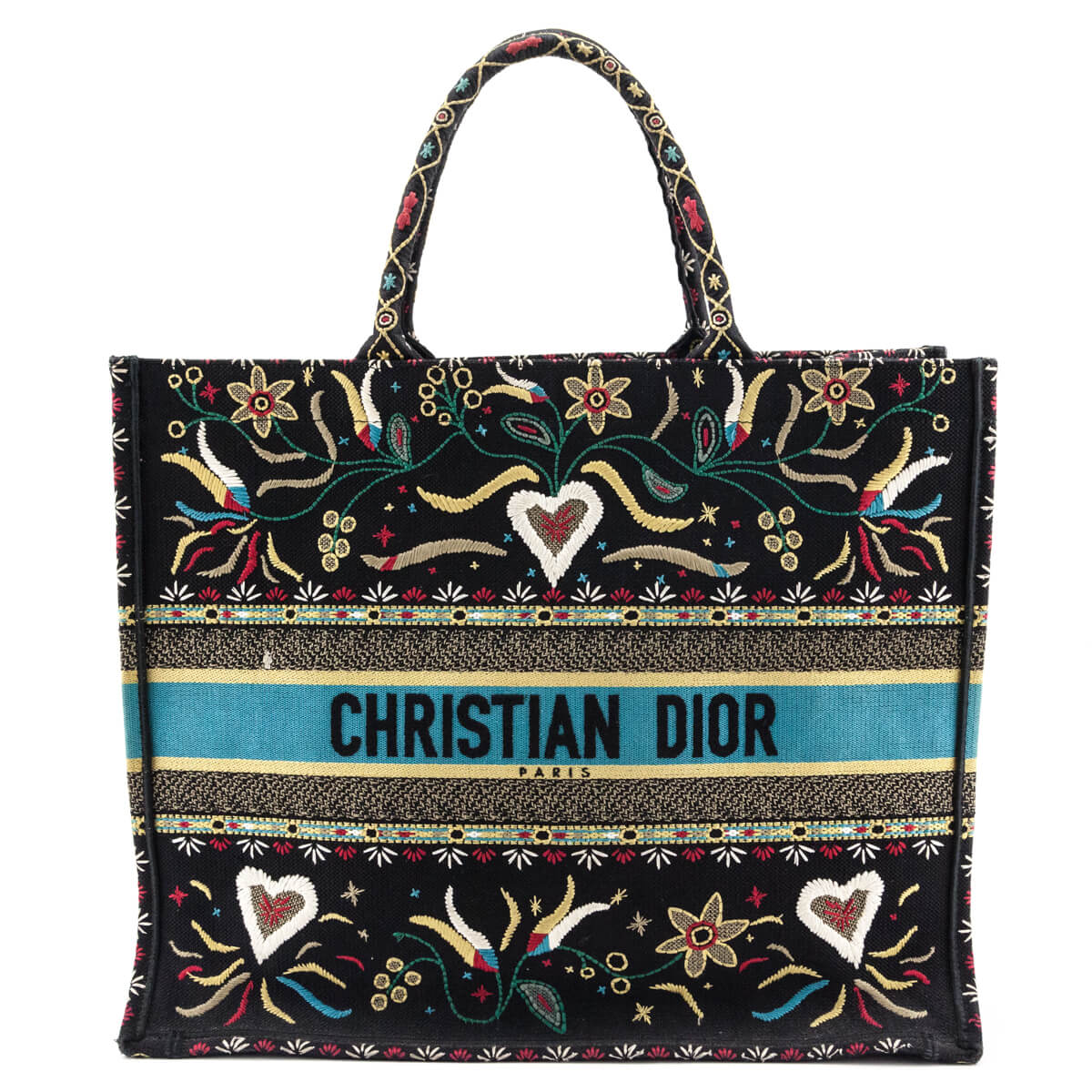 Dior Black Multicolor Embroidered Large Book Tote - Love that Bag etc - Preowned Authentic Designer Handbags Preloved Fashions