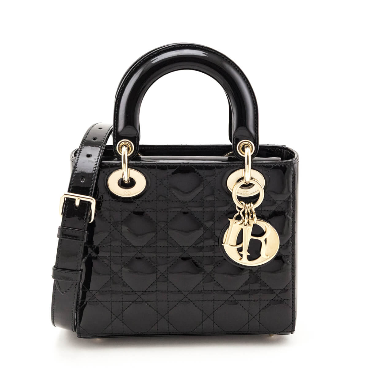 Dior Black Patent Cannage Small Lady Dior - Love that Bag etc - Preowned Authentic Designer Handbags Preloved Fashions
