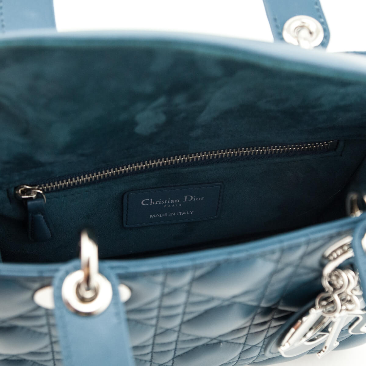 Dior Blue Quilted Lambskin Cannage My ABCDior Small Lady Dior Bag - Love that Bag etc - Preowned Authentic Designer Handbags Preloved Fashions