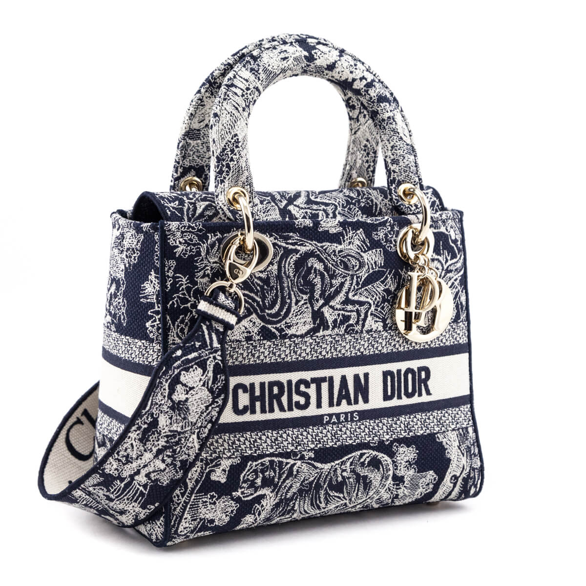 Dior Blue Toile de Jouy Reverse Embroidery Medium Lady D-Lite Bag - Love that Bag etc - Preowned Authentic Designer Handbags Preloved Fashions