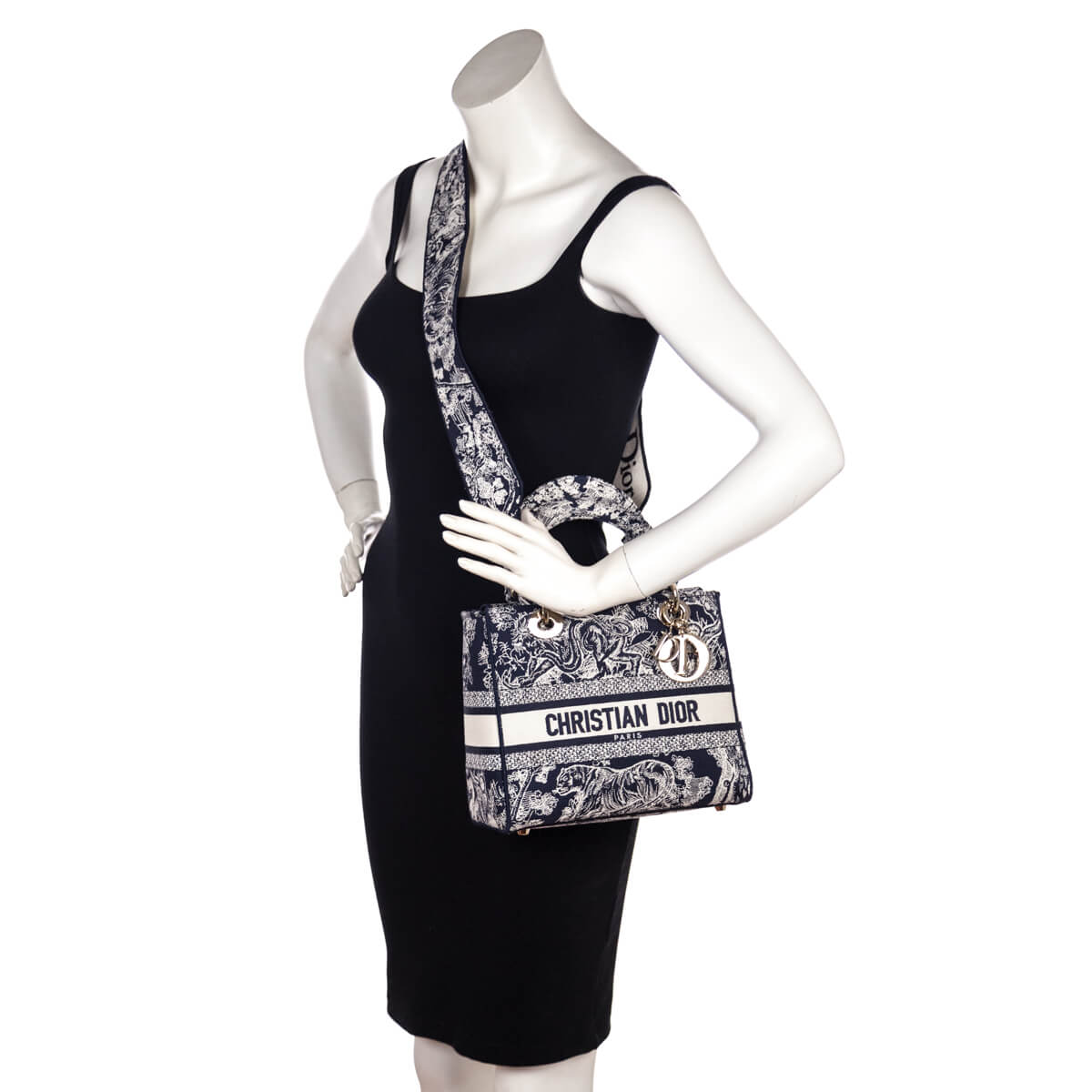Dior Blue Toile de Jouy Reverse Embroidery Medium Lady D-Lite Bag - Love that Bag etc - Preowned Authentic Designer Handbags Preloved Fashions