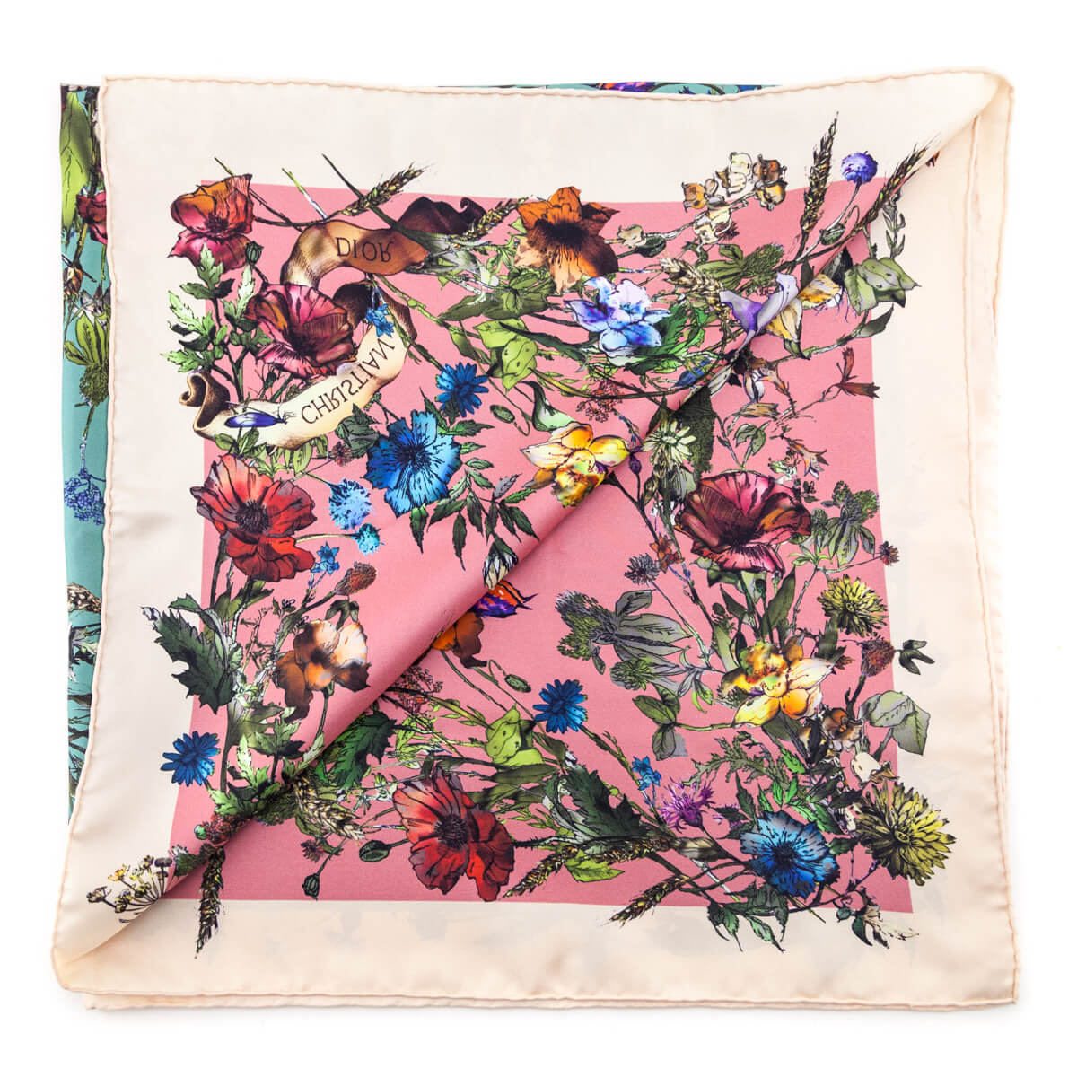 Dior Pink Green Silk D-Millefiori Scarf 90 - Love that Bag etc - Preowned Authentic Designer Handbags Preloved Fashions
