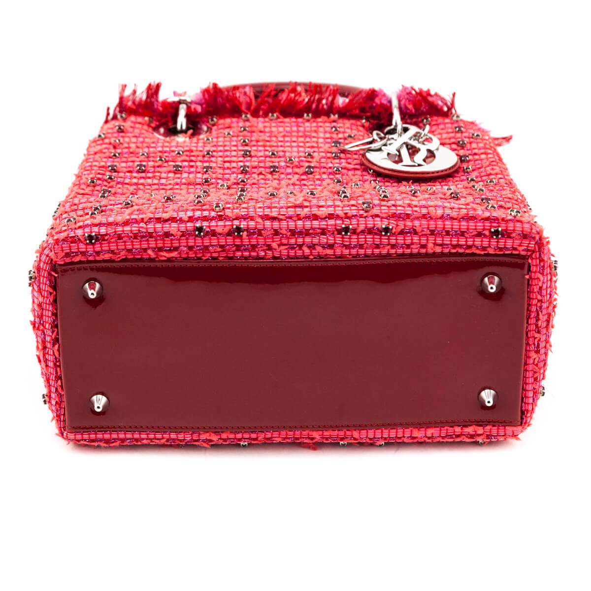 Dior Red Patent Pink Tweed Embellished Medium Lady Dior Bag - Love that Bag etc - Preowned Authentic Designer Handbags Preloved Fashions