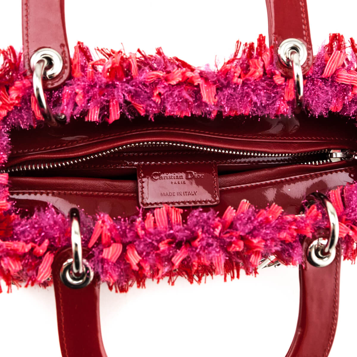 Dior Red Patent Pink Tweed Embellished Medium Lady Dior Bag - Love that Bag etc - Preowned Authentic Designer Handbags Preloved Fashions