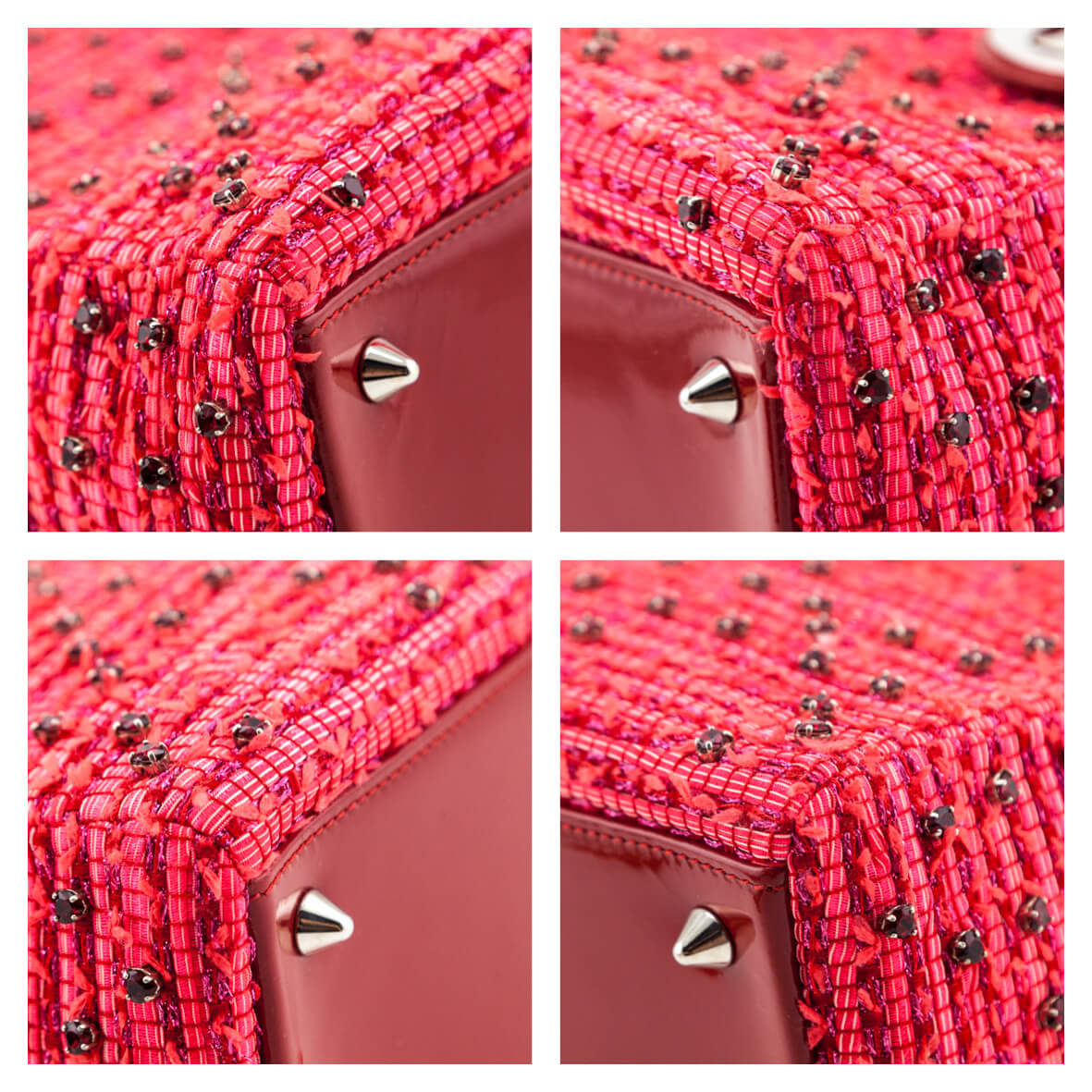 Dior Red Patent Pink Tweed Embellished Medium Lady Dior Bag - Love that Bag etc - Preowned Authentic Designer Handbags Preloved Fashions