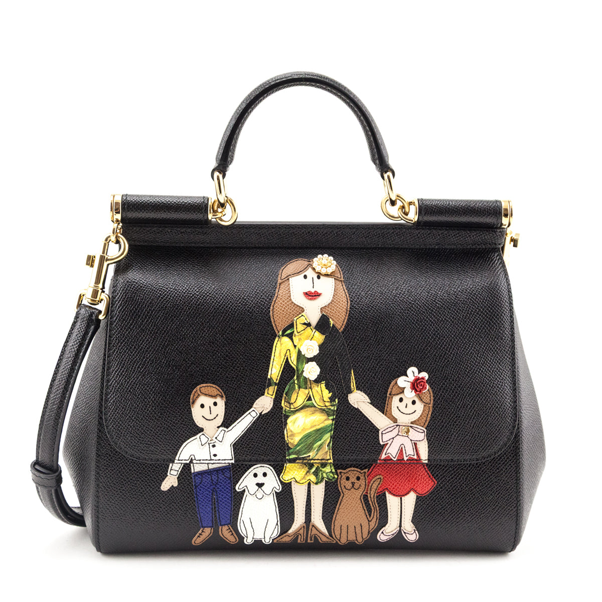 Dolce Gabbana Black Dauphine Medium DG Family Patch Miss Sicily Satchel - Love that Bag etc - Preowned Authentic Designer Handbags Preloved Fashions