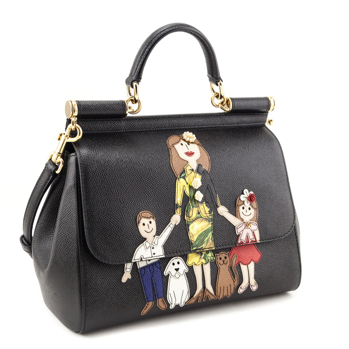 Dolce Gabbana Black Dauphine Medium DG Family Patch Miss Sicily Satchel - Love that Bag etc - Preowned Authentic Designer Handbags Preloved Fashions