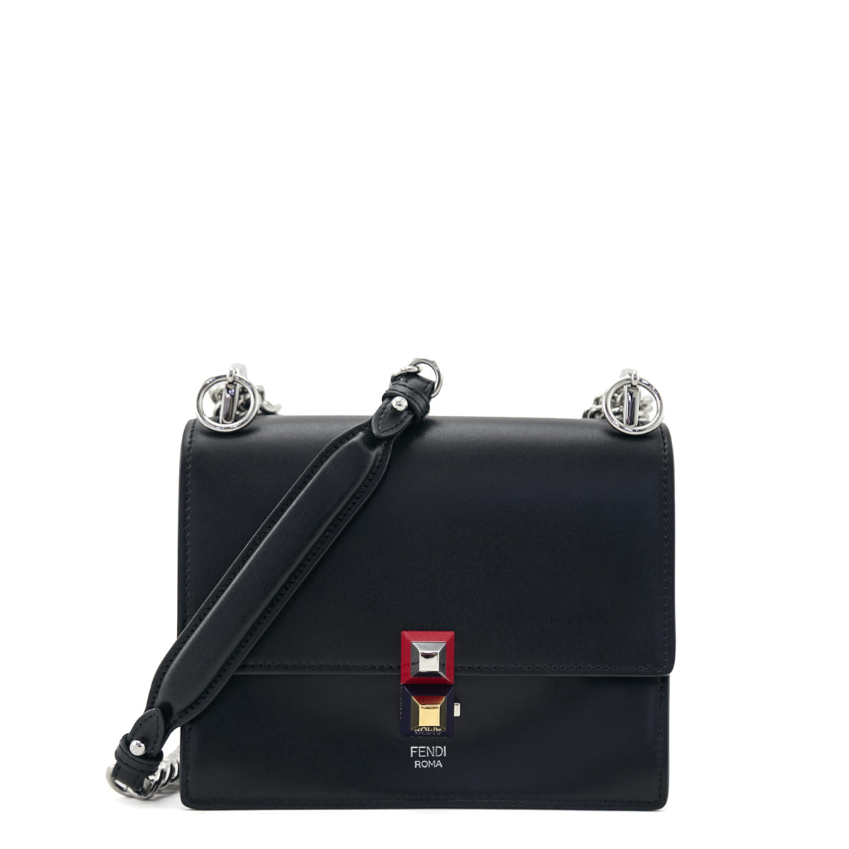 Fendi Black Vitello Liberty Studded Small Kan I Shoulder Bag - Love that Bag etc - Preowned Authentic Designer Handbags Preloved Fashions