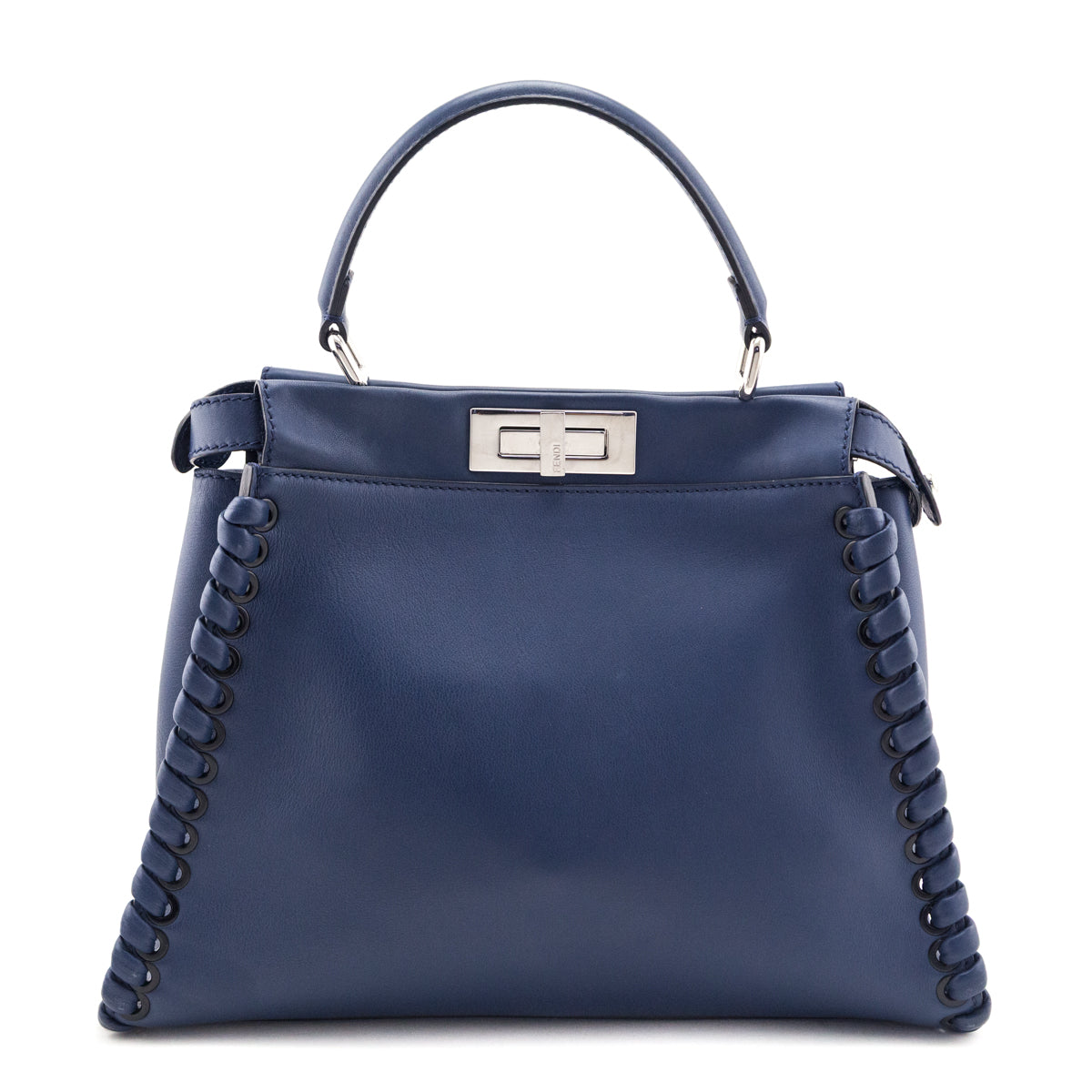 Fendi Blue Vitello Seta Lace Up Medium Peekaboo Iconic Satchel - Love that Bag etc - Preowned Authentic Designer Handbags Preloved Fashions