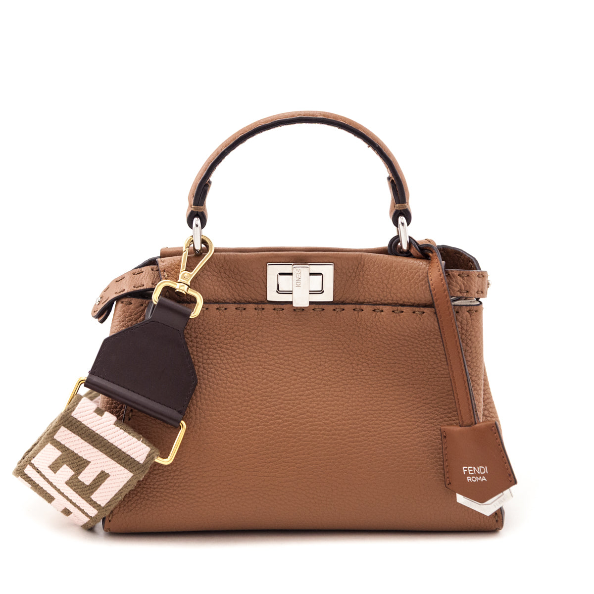 Fendi Brown Cuoio Romano Selleria Mini Peekaboo Satchel - Love that Bag etc - Preowned Authentic Designer Handbags Preloved Fashions
