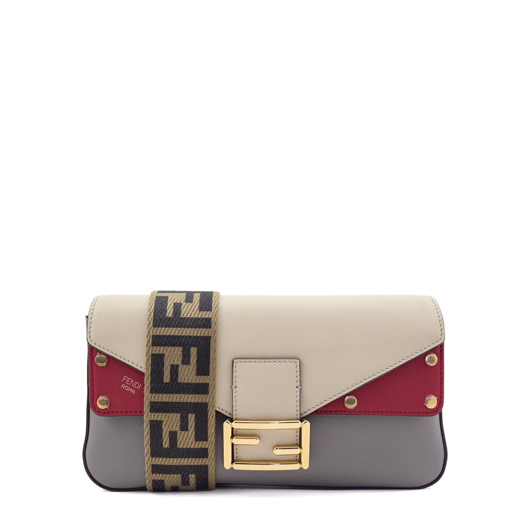 Fendi Gray Red Vitello Grace FF 1974 Flip Baguette - Love that Bag etc - Preowned Authentic Designer Handbags Preloved Fashions