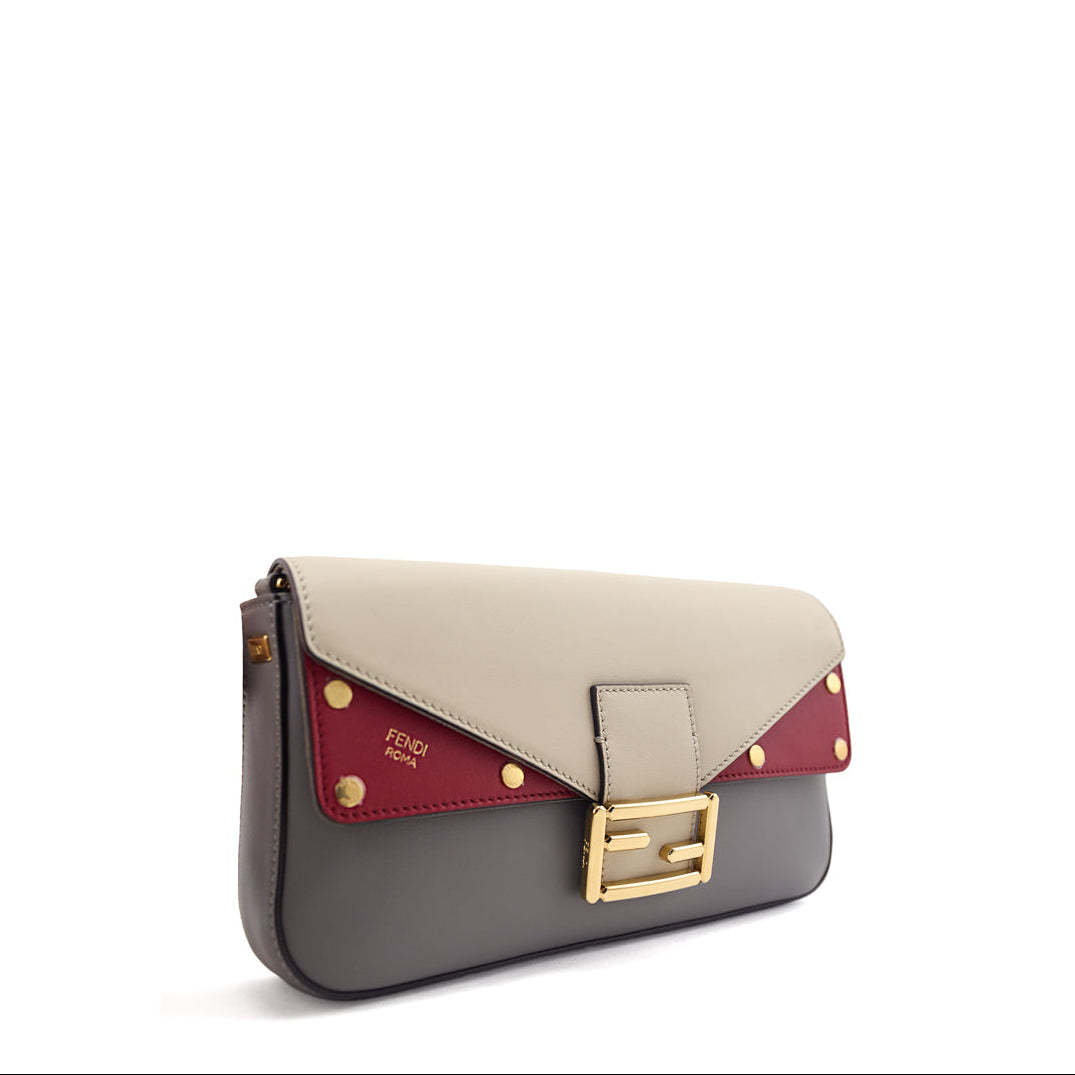 Fendi Gray Red Vitello Grace FF 1974 Flip Baguette - Love that Bag etc - Preowned Authentic Designer Handbags Preloved Fashions