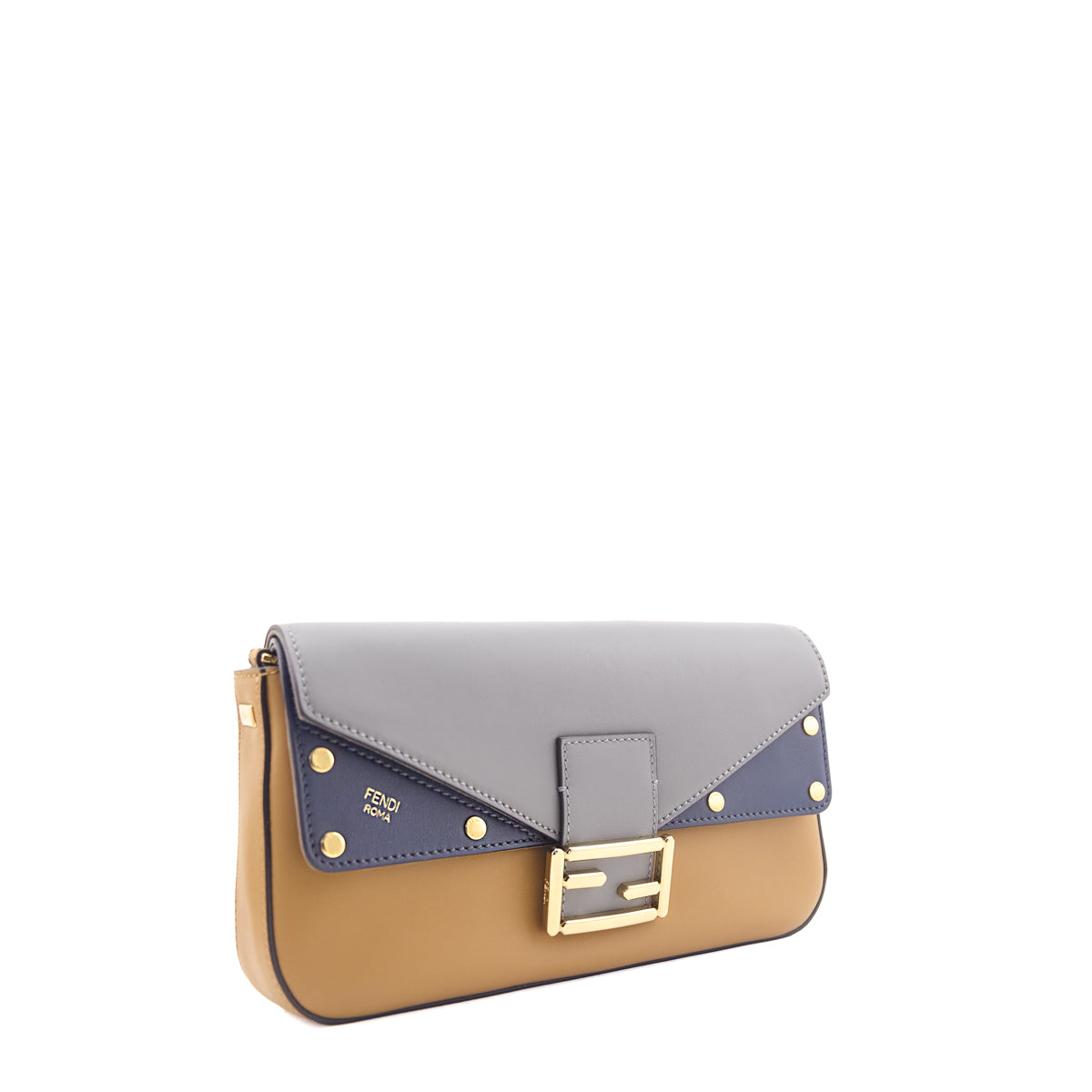 Fendi Gray Tan Vitello Grace FF 1974 Flip Baguette - Love that Bag etc - Preowned Authentic Designer Handbags Preloved Fashions