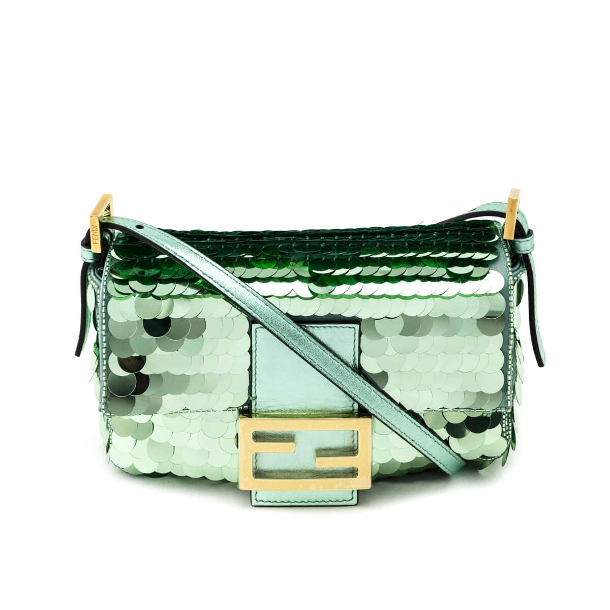 Fendi Light Green Satin Sequin Paillettes Shiny Nappa Mini Baguette 1997 - Love that Bag etc - Preowned Authentic Designer Handbags Preloved Fashions