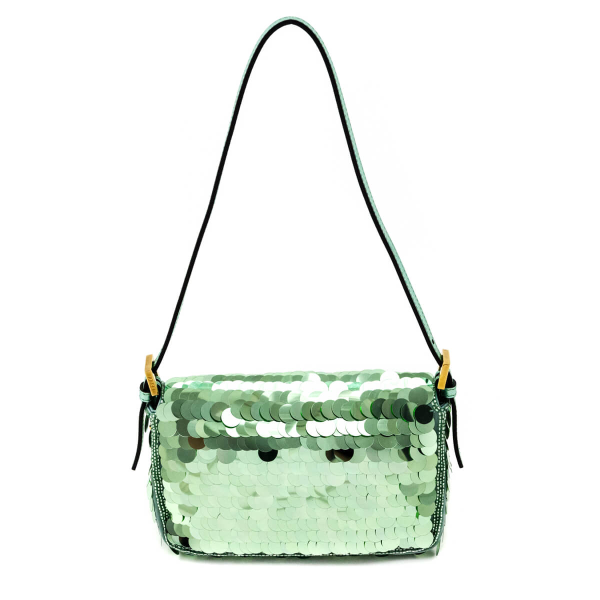 Fendi Light Green Satin Sequin Paillettes Shiny Nappa Mini Baguette 1997 - Love that Bag etc - Preowned Authentic Designer Handbags Preloved Fashions