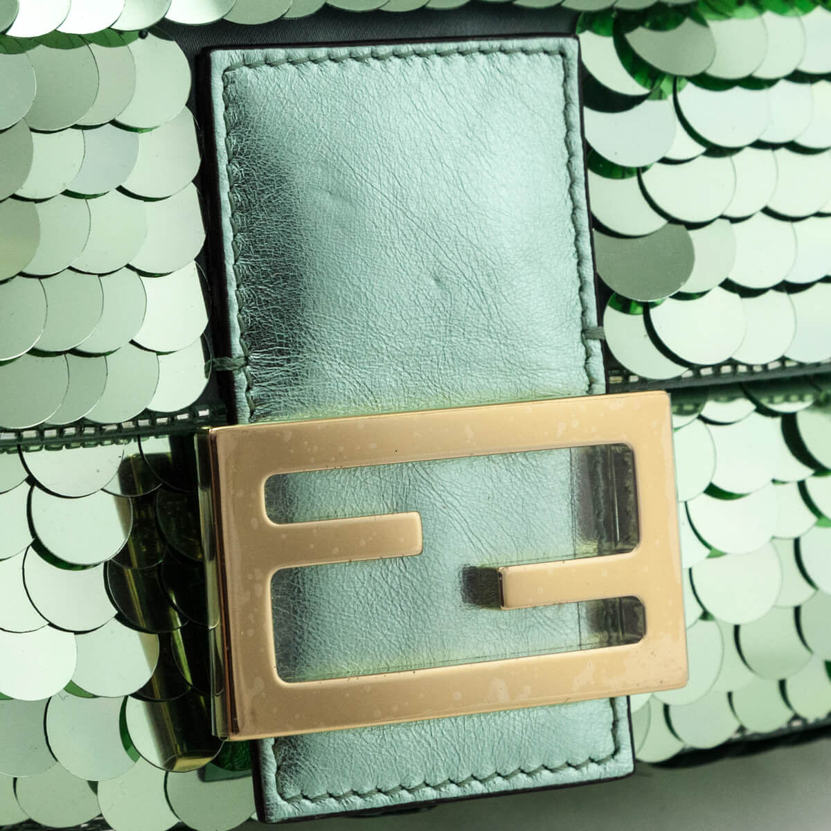 Fendi Light Green Satin Sequin Paillettes Shiny Nappa Mini Baguette 1997 - Love that Bag etc - Preowned Authentic Designer Handbags Preloved Fashions