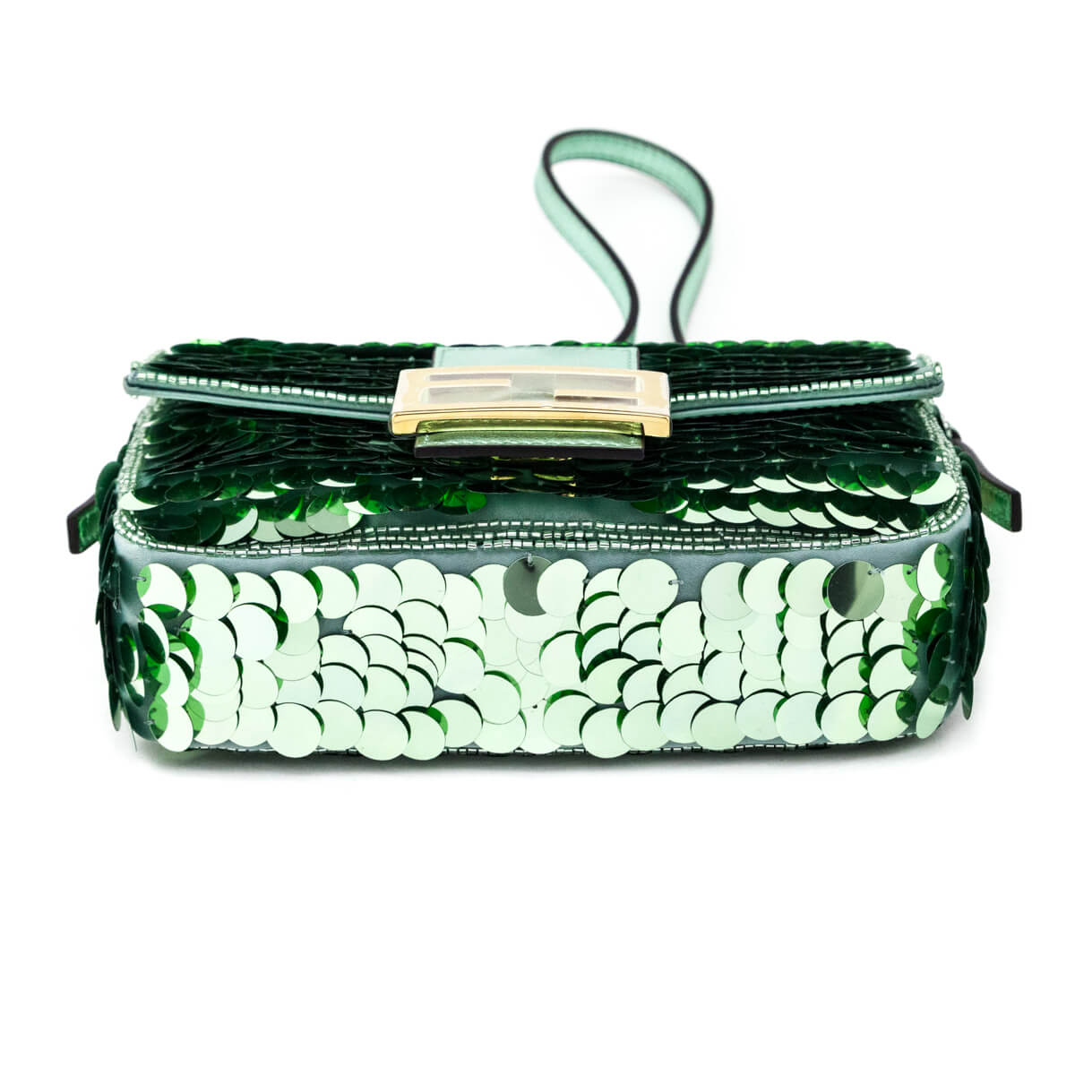 Fendi Light Green Satin Sequin Paillettes Shiny Nappa Mini Baguette 1997 - Love that Bag etc - Preowned Authentic Designer Handbags Preloved Fashions