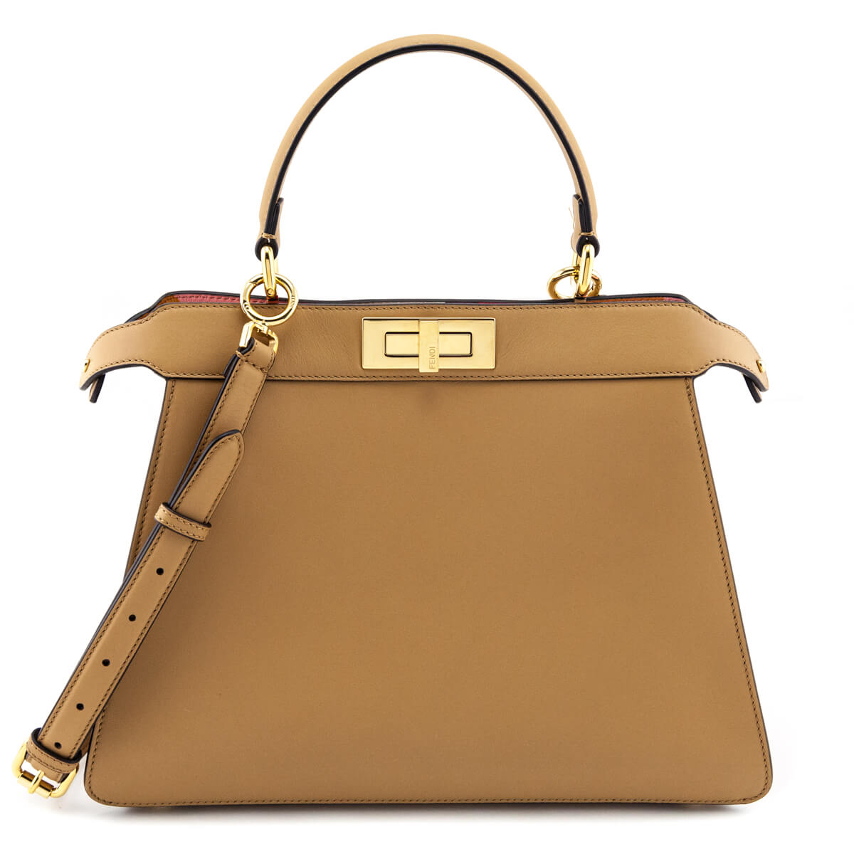 Fendi Miele Scuro Vitello Seta Nappa Medium Peekaboo I SEE U Satchel - Love that Bag etc - Preowned Authentic Designer Handbags Preloved Fashions