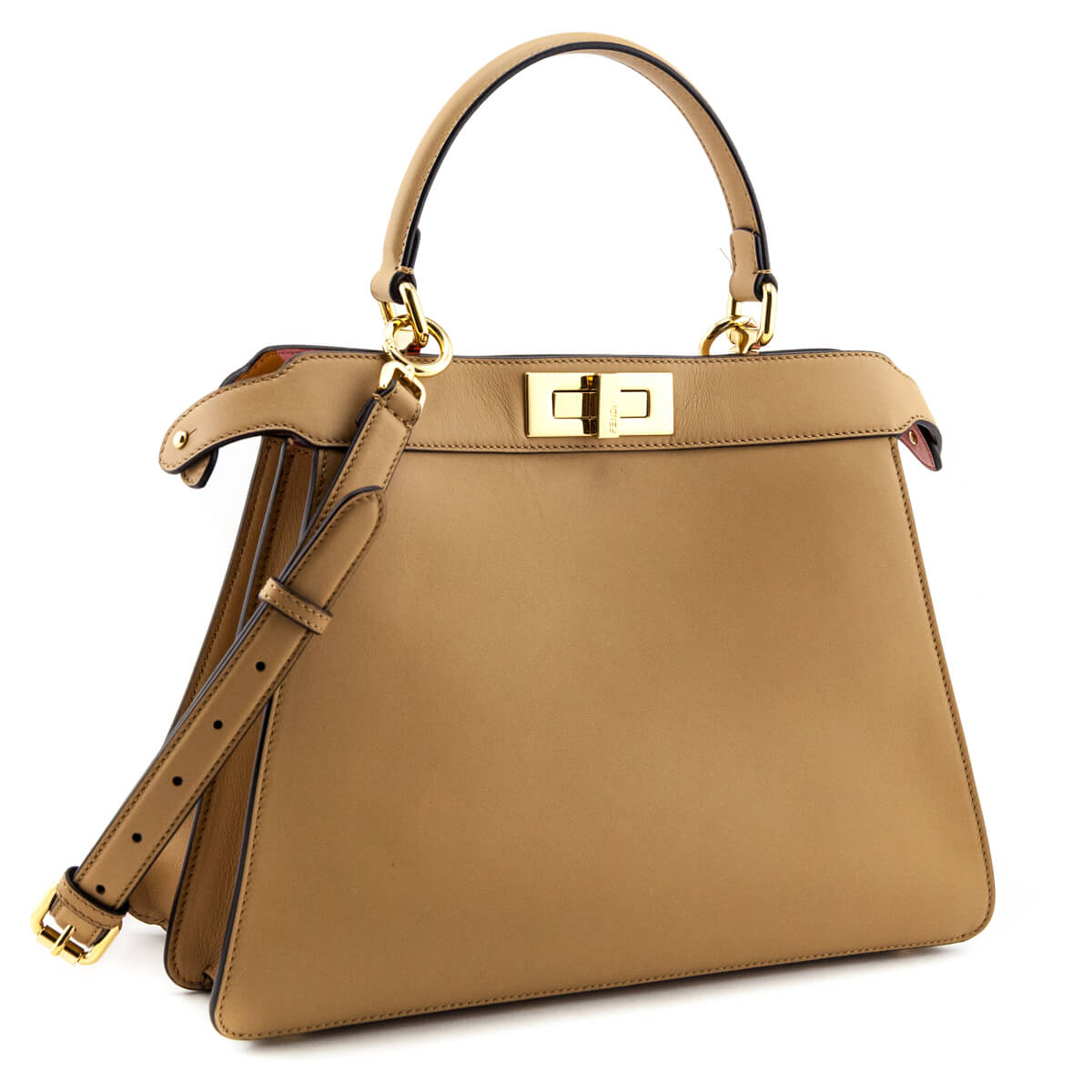 Fendi Miele Scuro Vitello Seta Nappa Medium Peekaboo I SEE U Satchel - Love that Bag etc - Preowned Authentic Designer Handbags Preloved Fashions