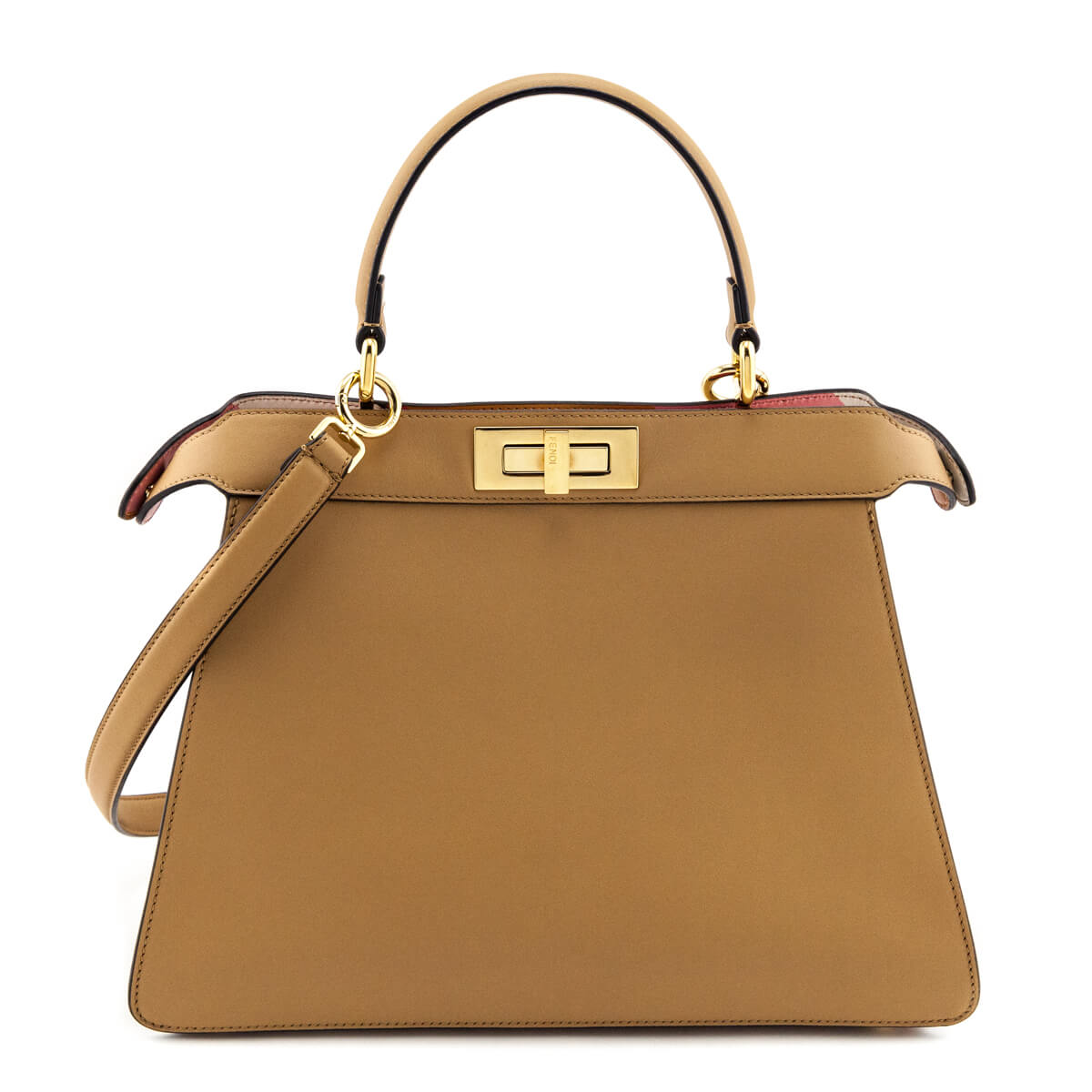 Fendi Miele Scuro Vitello Seta Nappa Medium Peekaboo I SEE U Satchel - Love that Bag etc - Preowned Authentic Designer Handbags Preloved Fashions