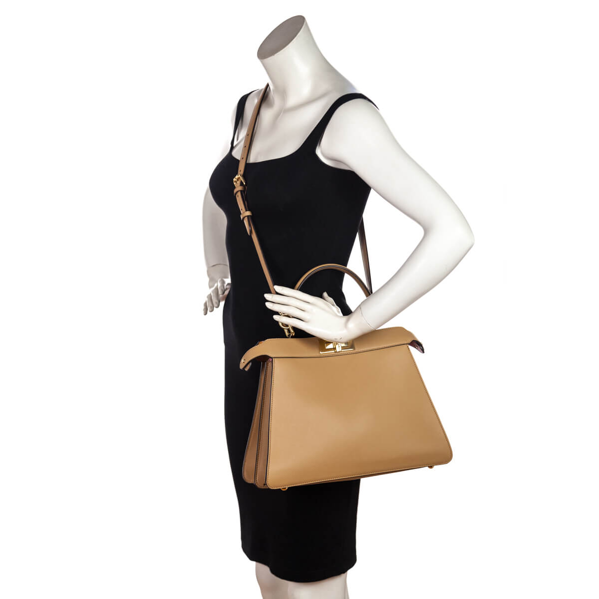 Fendi Miele Scuro Vitello Seta Nappa Medium Peekaboo I SEE U Satchel - Love that Bag etc - Preowned Authentic Designer Handbags Preloved Fashions