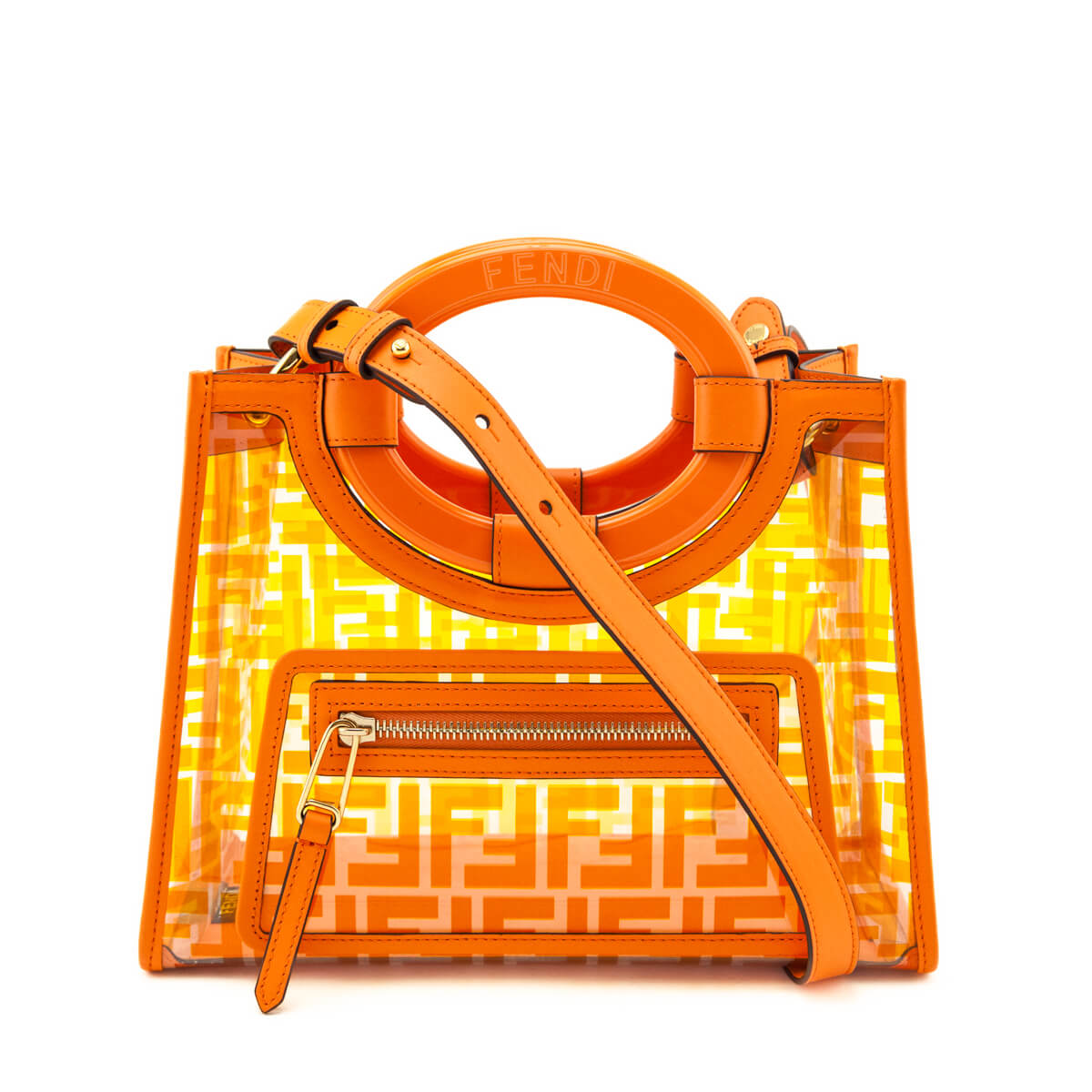 Fendi Orange FF Vitello Century Plexiglass Small Runaway Shopper Tote - Love that Bag etc - Preowned Authentic Designer Handbags Preloved Fashions