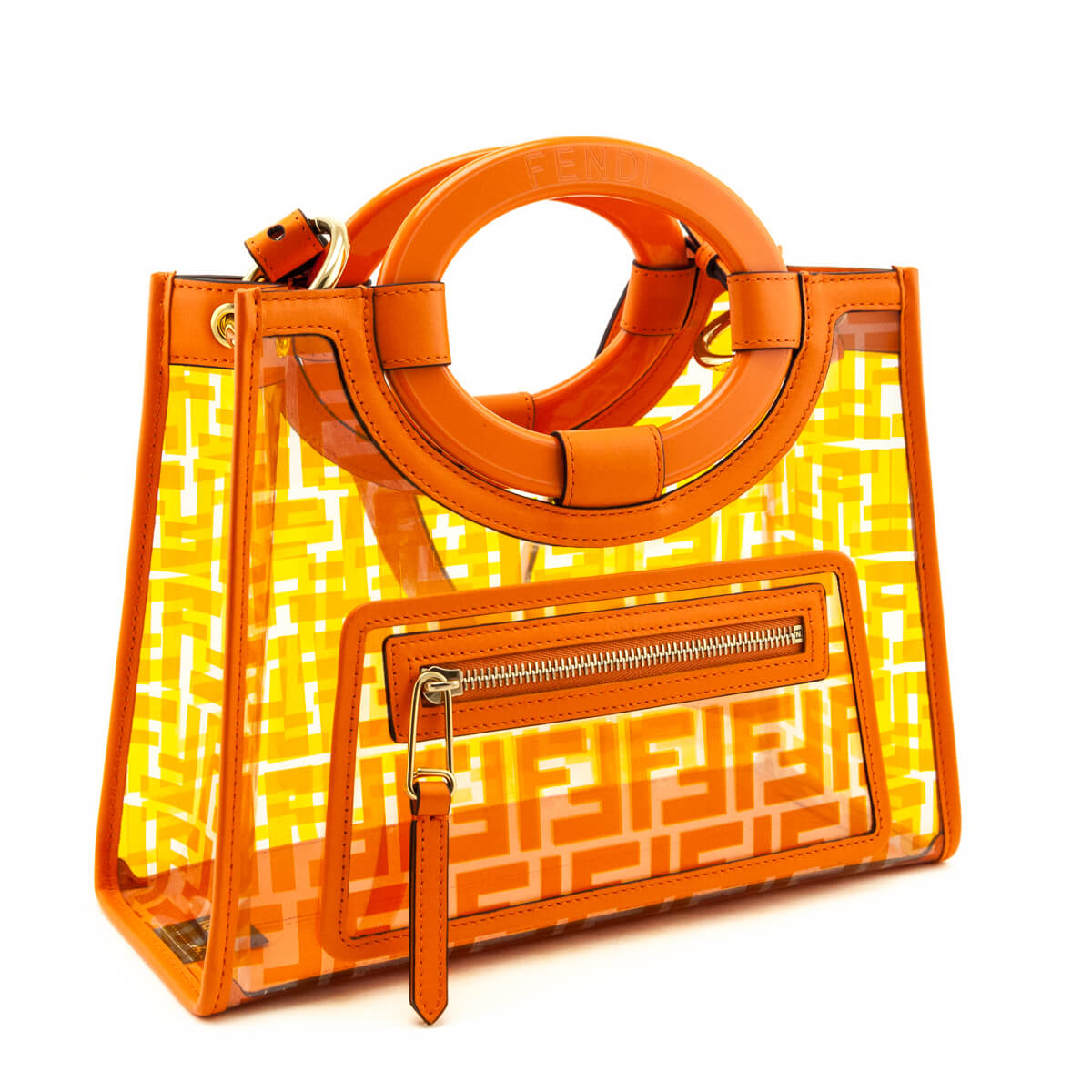 Fendi Orange FF Vitello Century Plexiglass Small Runaway Shopper Tote - Love that Bag etc - Preowned Authentic Designer Handbags Preloved Fashions