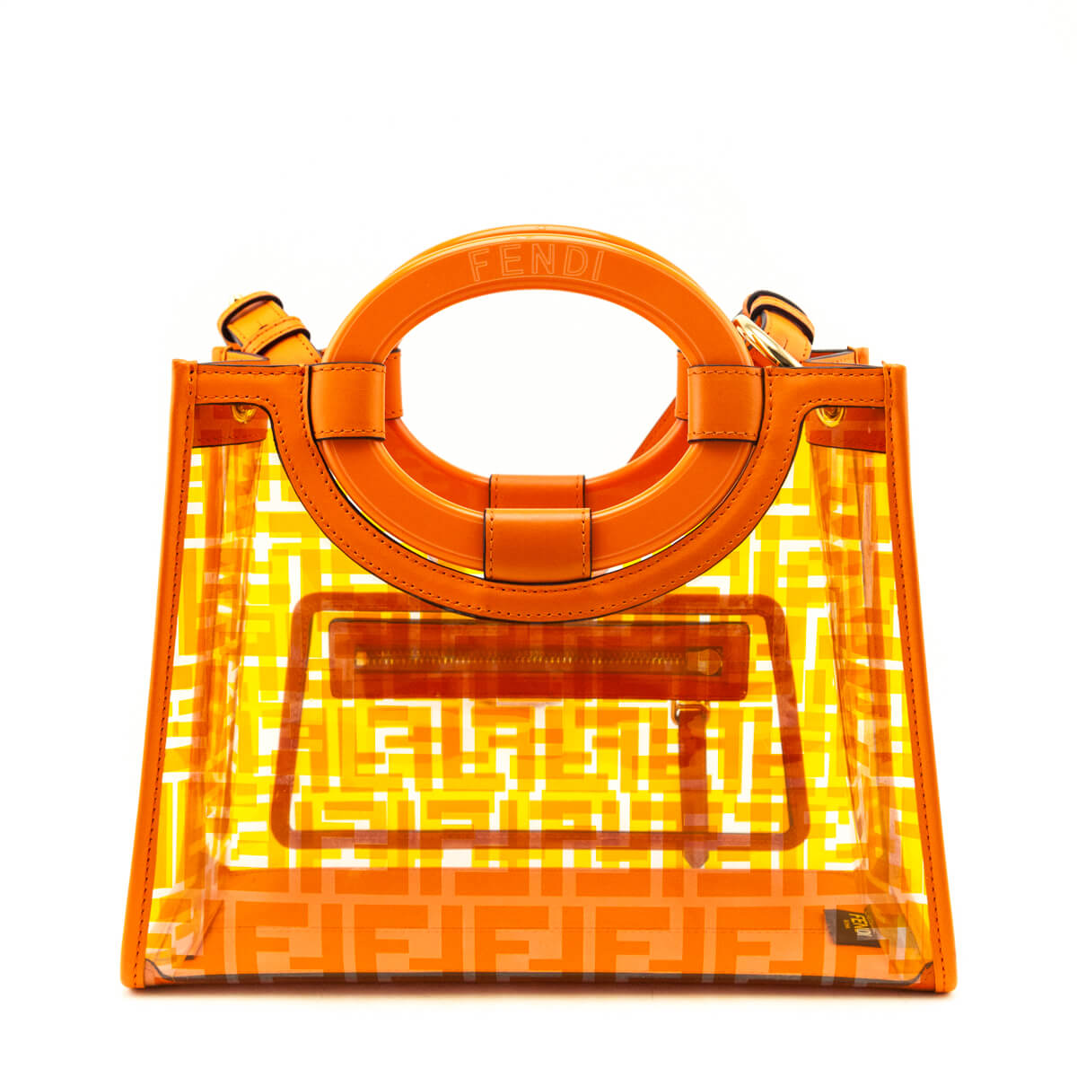 Fendi Orange FF Vitello Century Plexiglass Small Runaway Shopper Tote - Love that Bag etc - Preowned Authentic Designer Handbags Preloved Fashions