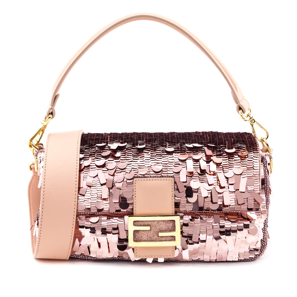 Fendi Pink Sequin Paillettes Vitello Grace Re-Edition Baguette - Love that Bag etc - Preowned Authentic Designer Handbags Preloved Fashions
