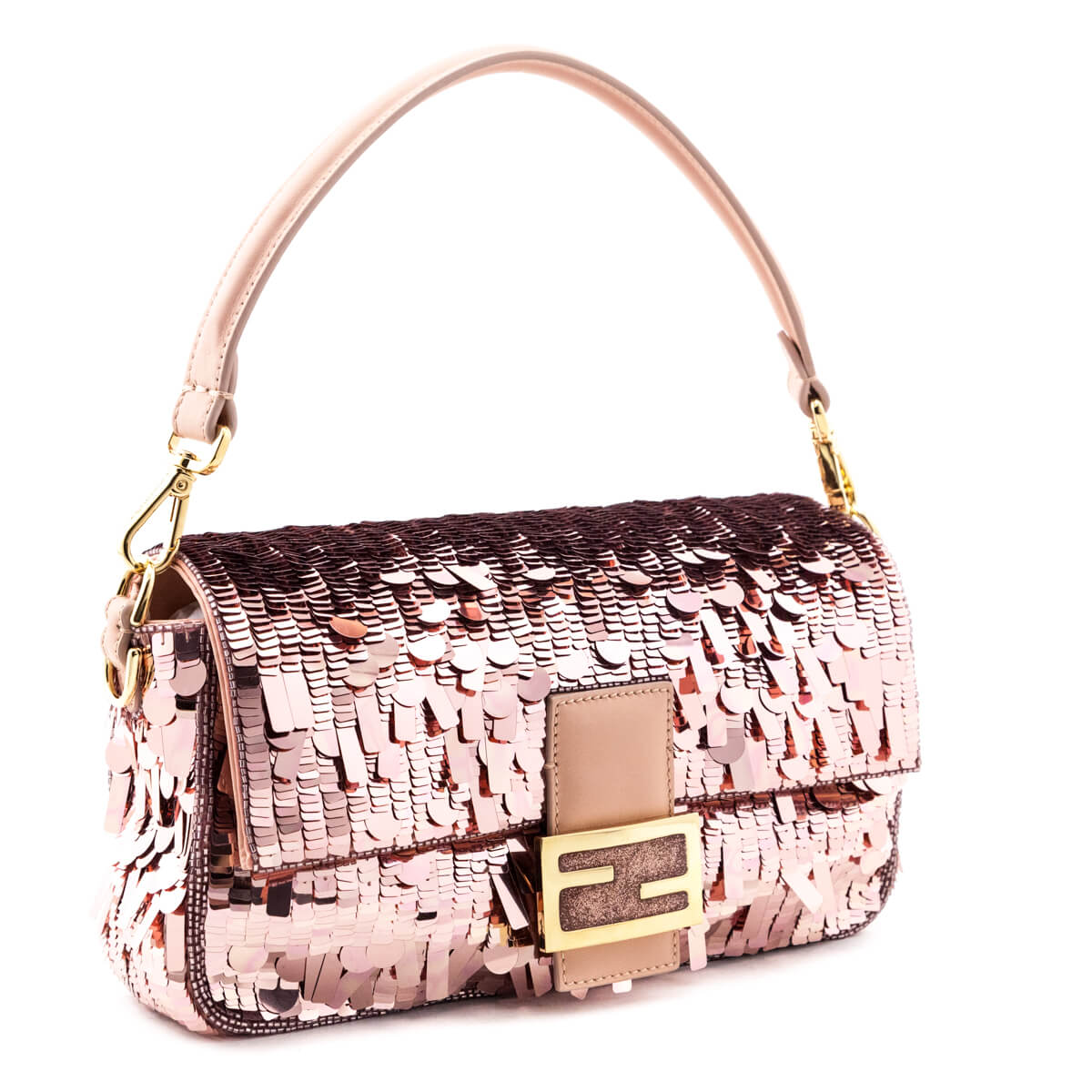 Fendi Pink Sequin Paillettes Vitello Grace Re-Edition Baguette - Love that Bag etc - Preowned Authentic Designer Handbags Preloved Fashions