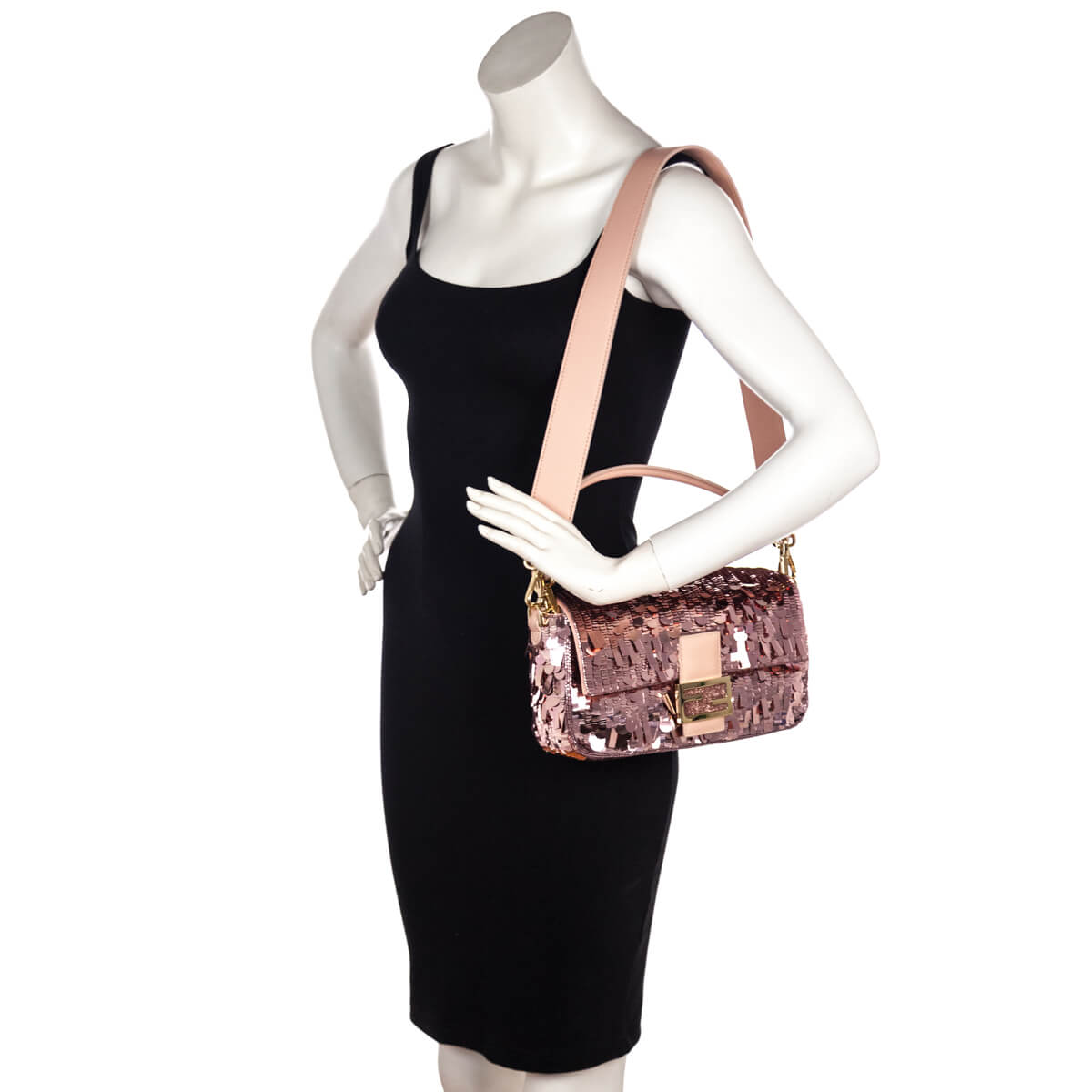 Fendi Pink Sequin Paillettes Vitello Grace Re-Edition Baguette - Love that Bag etc - Preowned Authentic Designer Handbags Preloved Fashions