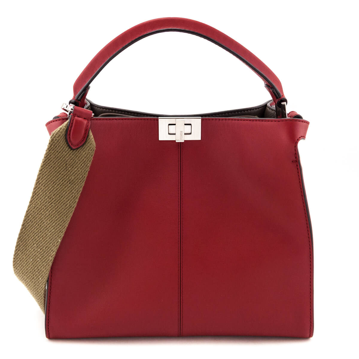 Fendi Red Vitello Seta Glazed Fabric FF 1974 Medium Peekaboo X-Lite - Love that Bag etc - Preowned Authentic Designer Handbags Preloved Fashions
