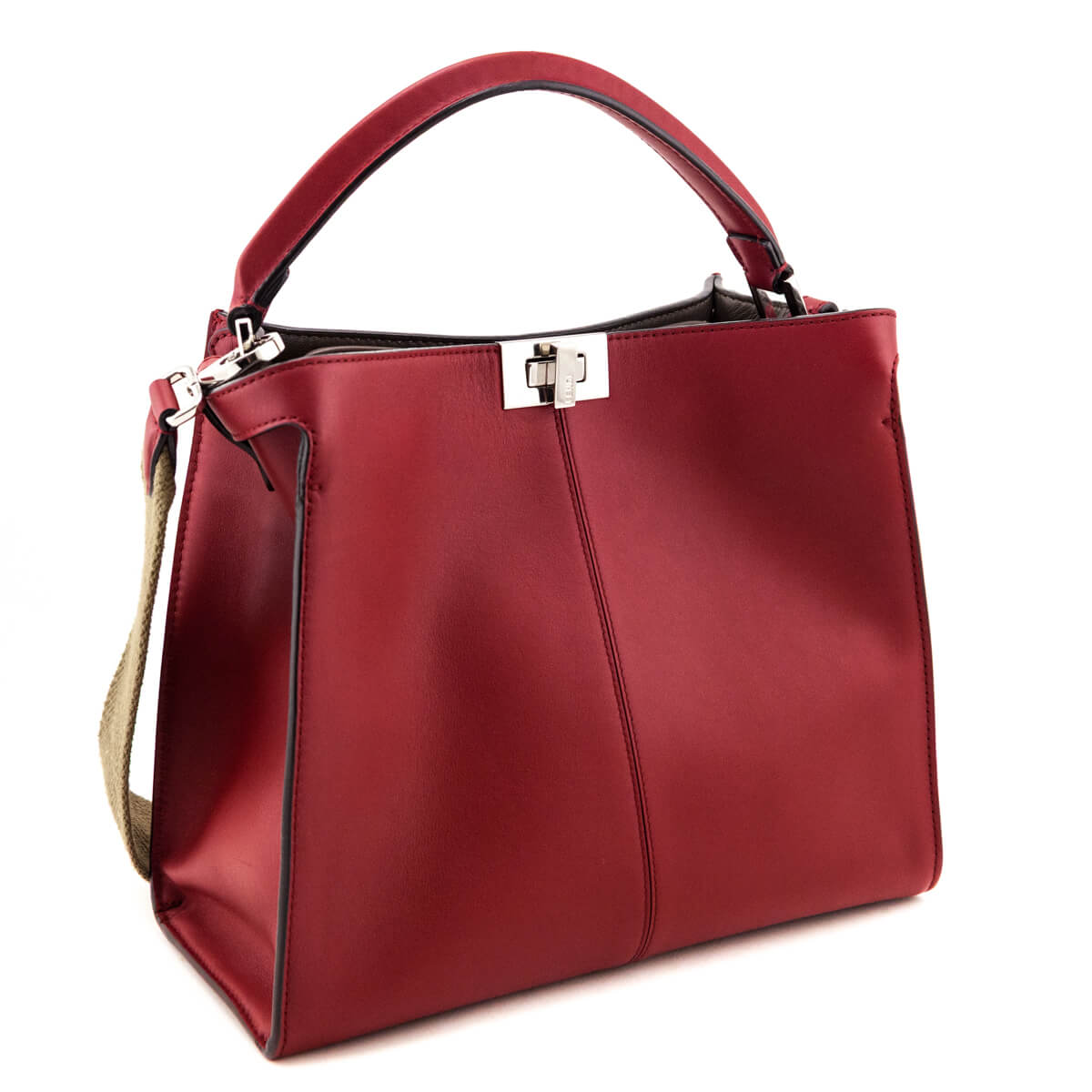 Fendi Red Vitello Seta Glazed Fabric FF 1974 Medium Peekaboo X-Lite - Love that Bag etc - Preowned Authentic Designer Handbags Preloved Fashions