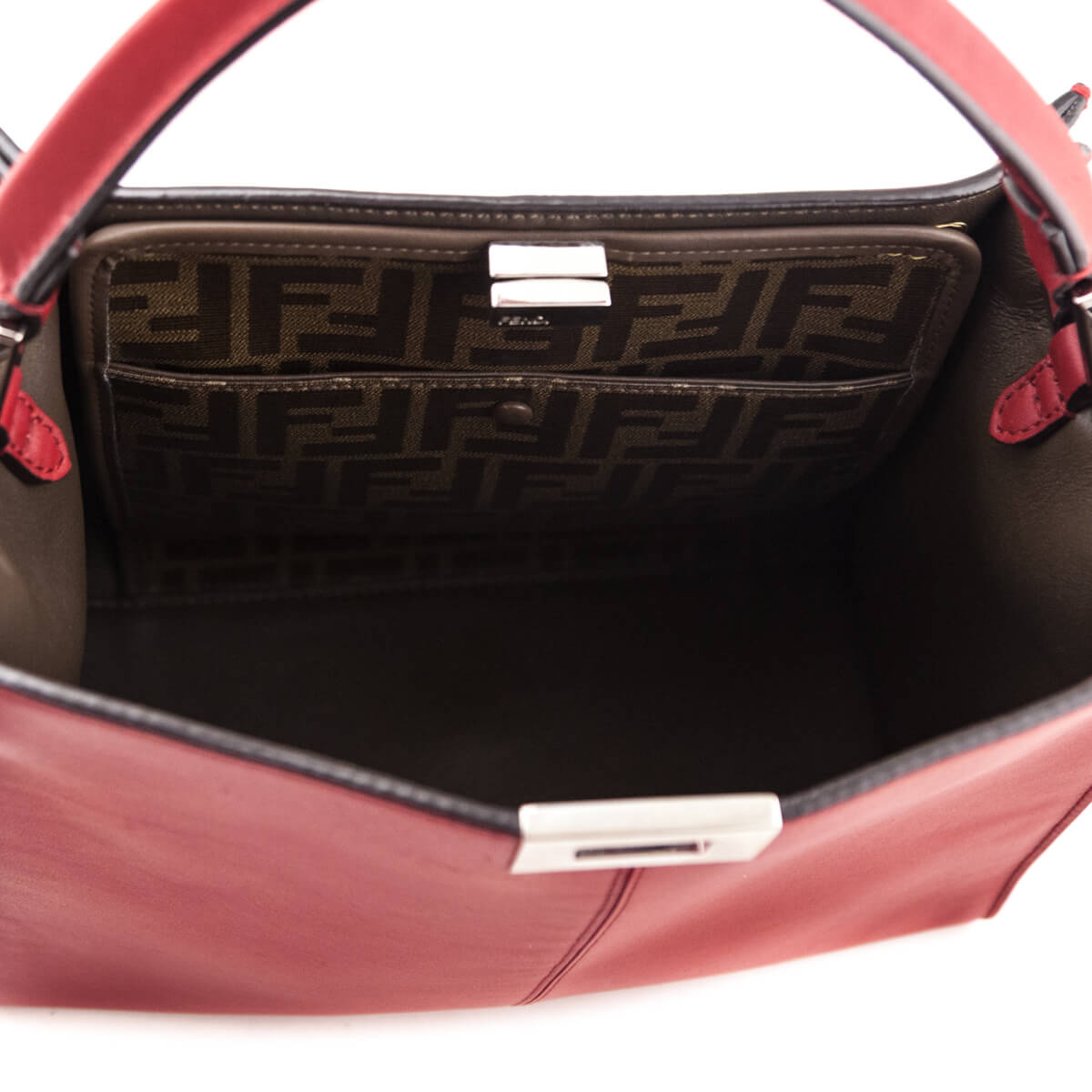 Fendi Red Vitello Seta Glazed Fabric FF 1974 Medium Peekaboo X-Lite - Love that Bag etc - Preowned Authentic Designer Handbags Preloved Fashions