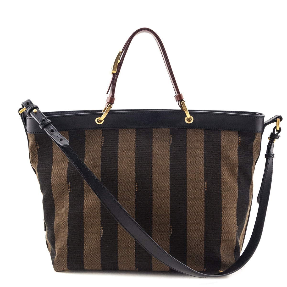 Fendi Tobacco Pequin Striped Vitello Tote - Love that Bag etc - Preowned Authentic Designer Handbags Preloved Fashions