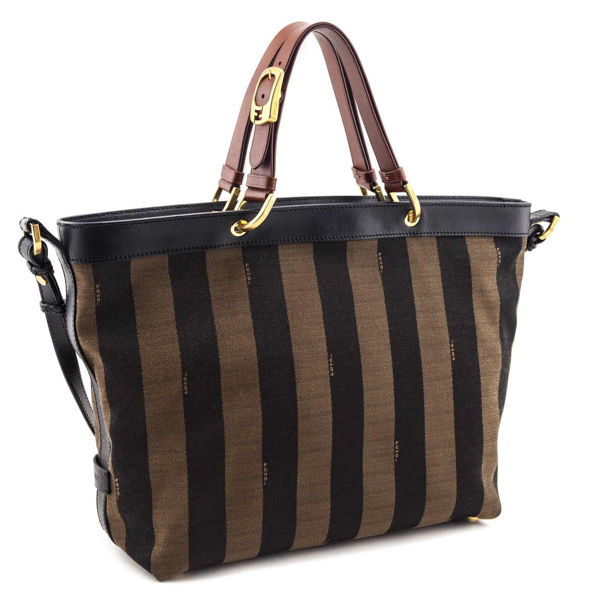 Fendi Tobacco Pequin Striped Vitello Tote - Love that Bag etc - Preowned Authentic Designer Handbags Preloved Fashions